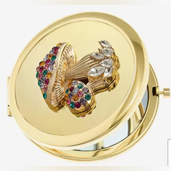 RESERVED FOR BUNDLE Monet Gold Compact Mirror with Multicolor Gem Accents - Picture 1 of 5